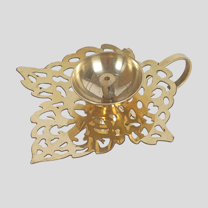 Handmade Leaf Shaped Brass Oil Lamp / Diya
