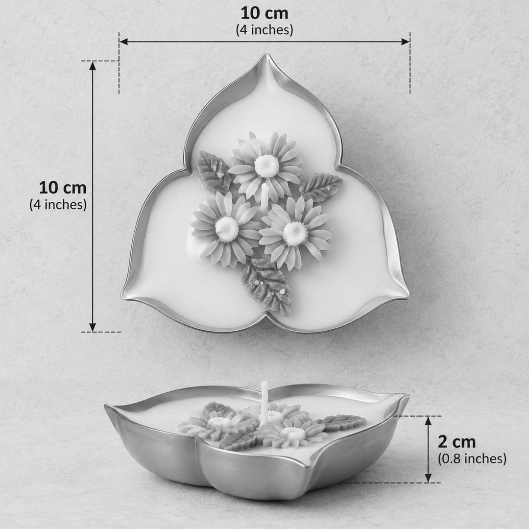 2 pc | Handmade Phool Marigold Design Metal Urli Soy Wax Scented Candle For Festive Decor