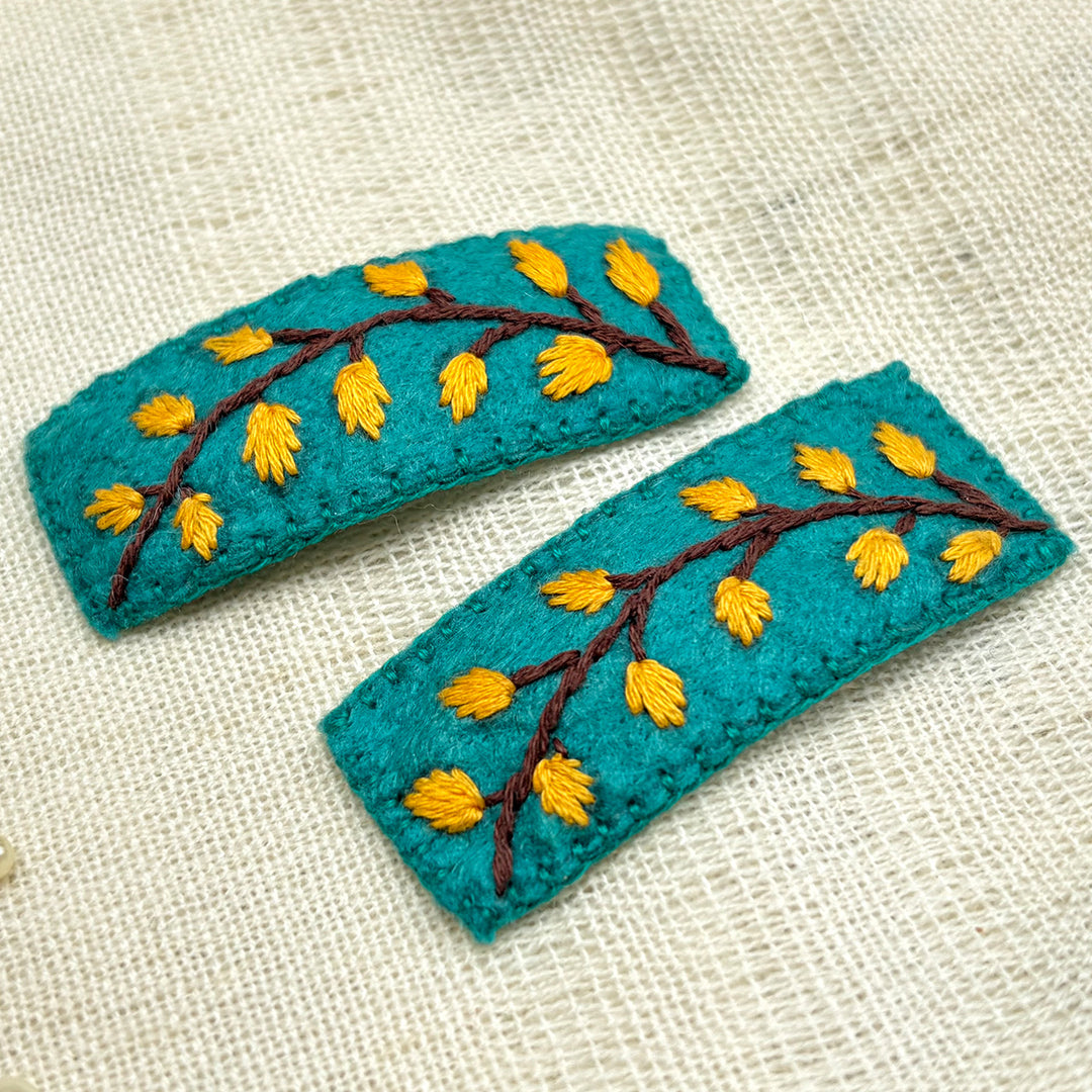 Hand-Embroidered Leaf Whisper Foliage Hair Clips | Set of 2