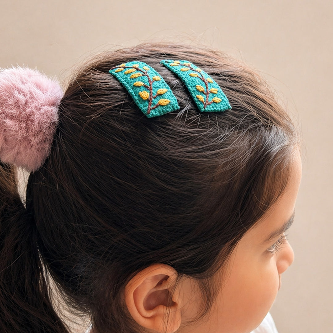 Hand-Embroidered Leaf Whisper Foliage Hair Clips | Set of 2