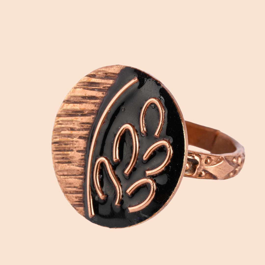 Hand Crafted Coal Copper Enamel Leaflet Ring