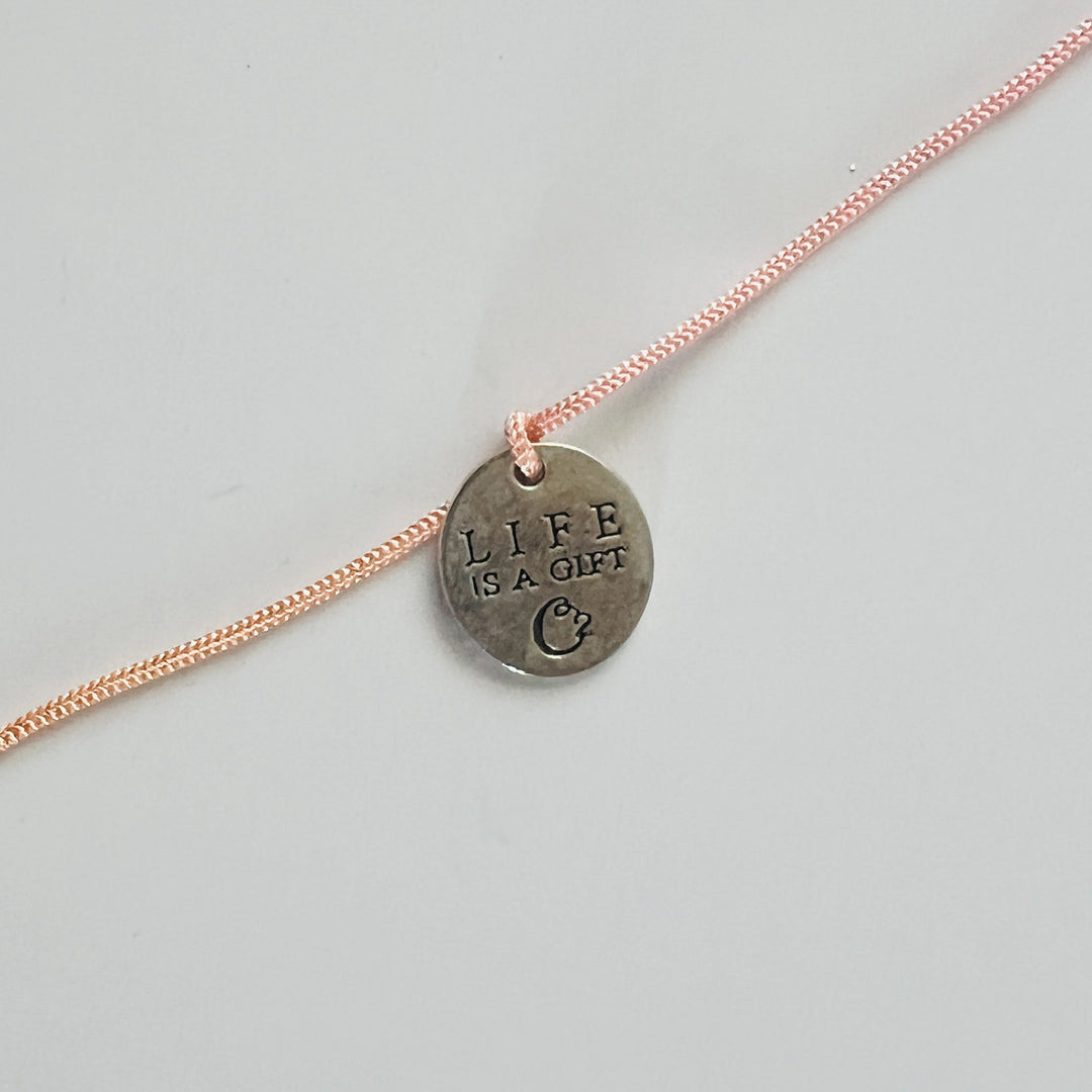 Engraved "Life Is a Gift" Quote Metal Charm Rakhi With Roli Chawal for Brother