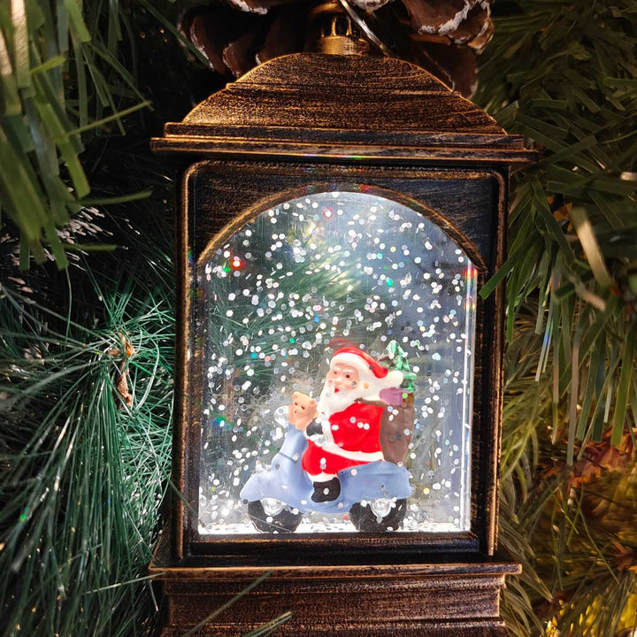 Handmade Light-Up Santa Scooter Lantern Ornament