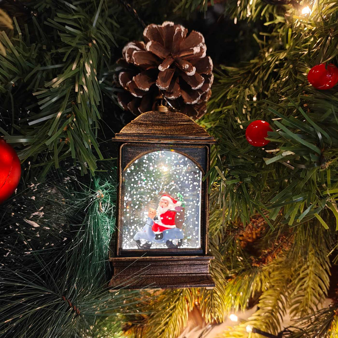 Handmade Light-Up Santa Scooter Lantern Ornament