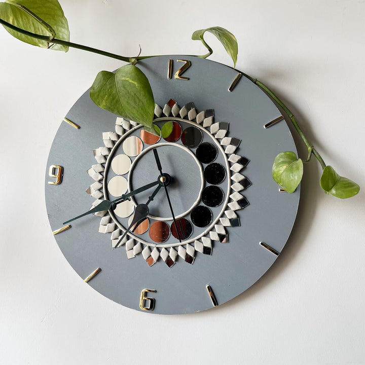 Handcrafted Grey Lippan Art Clock