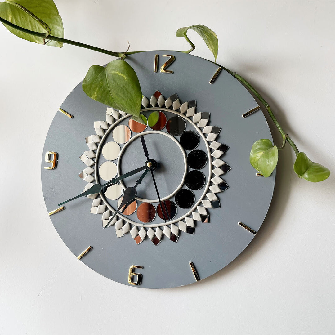 Handcrafted Grey Lippan Art Clock