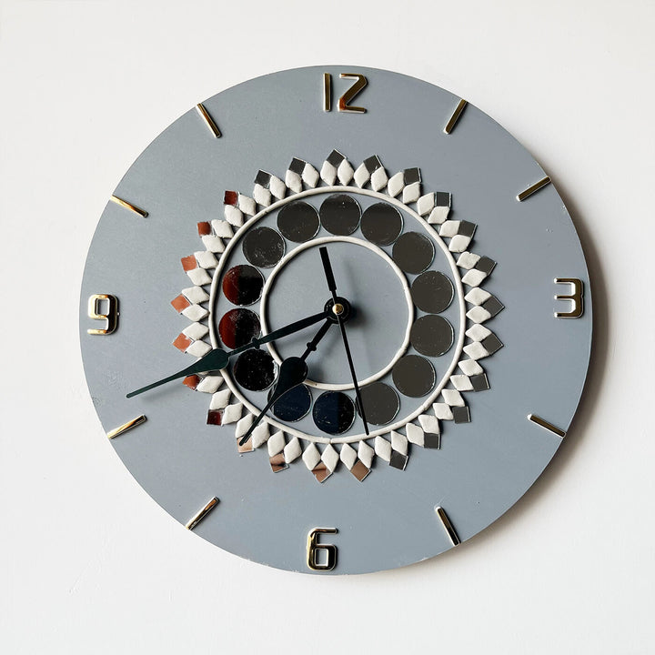 Handcrafted Grey Lippan Art Clock