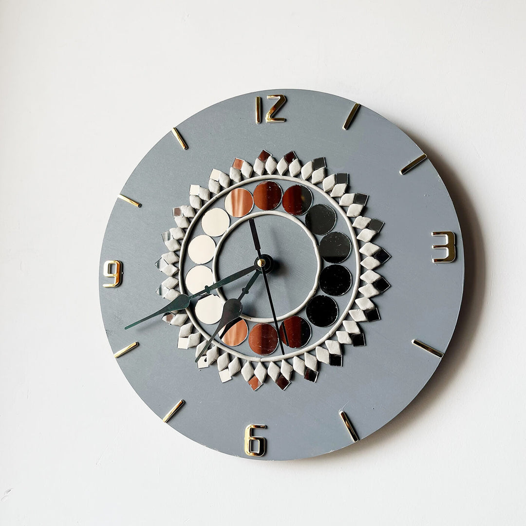 Handcrafted Grey Lippan Art Clock