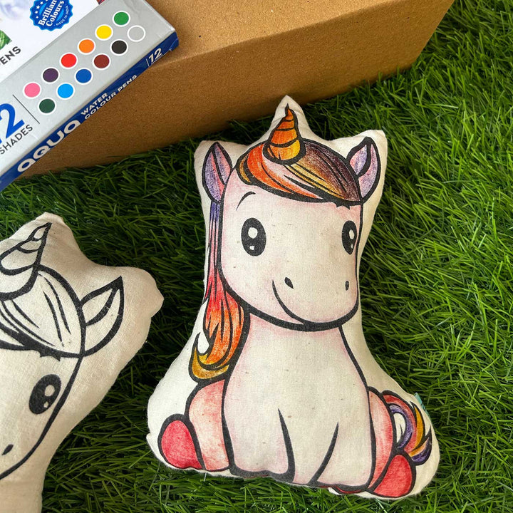 Color Your Own Unicorn Theme Cushion DIY Kit With Fabric Markers For Kids