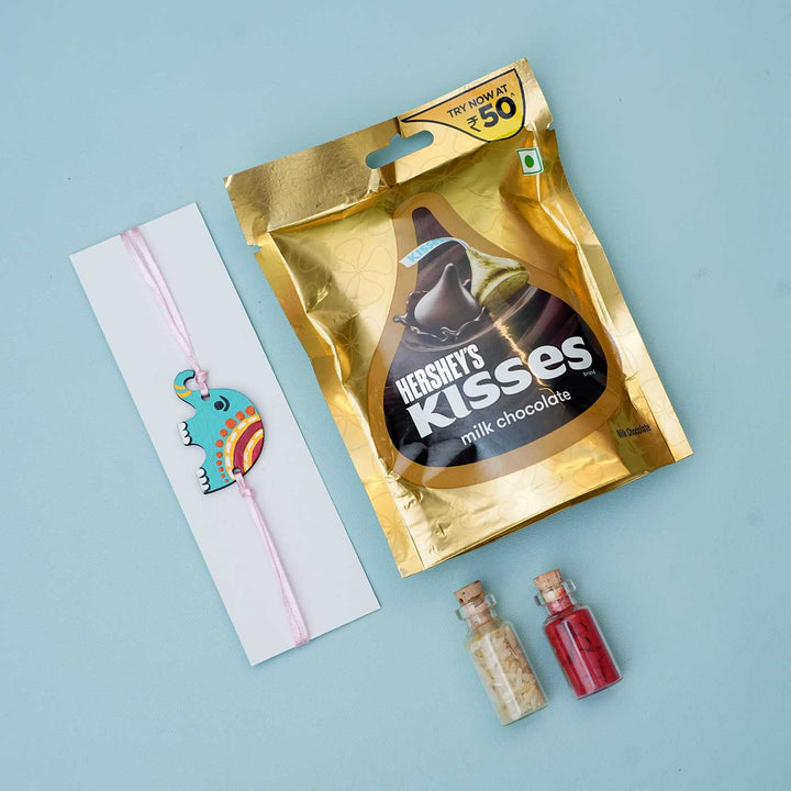 Hand-painted Elephant Themed Rakhi With Roli Chawal
