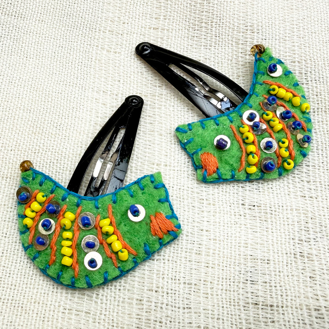 Handmade Parrot Green Little Birdie Hair Clips | Set of 2