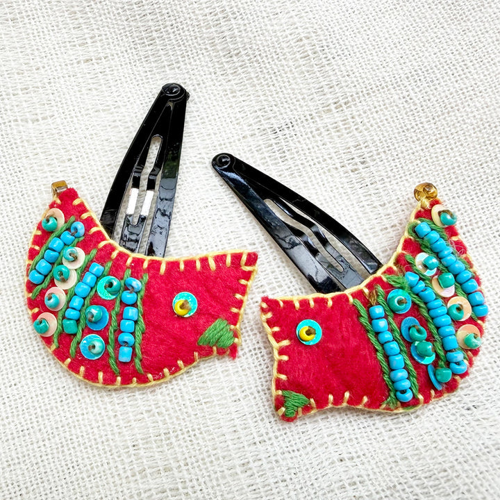 Handmade Red Little Birdie Hair Clips | Set of 2