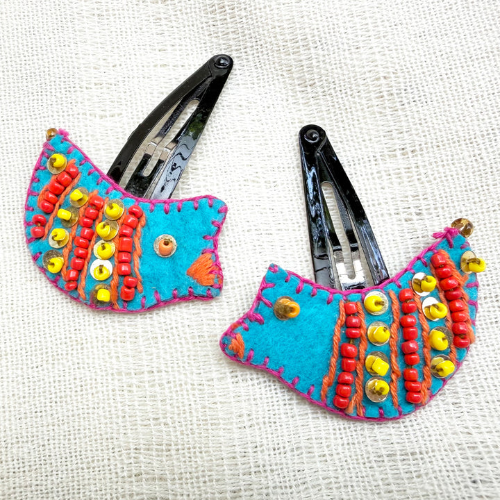 Handmade Turquoise Little Birdie Hair Clips | Set of 2
