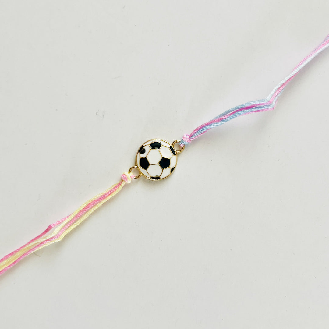 Engraved Little Football Champ Enamel Metal Charm Rakhi With Roli Chawal for Brother