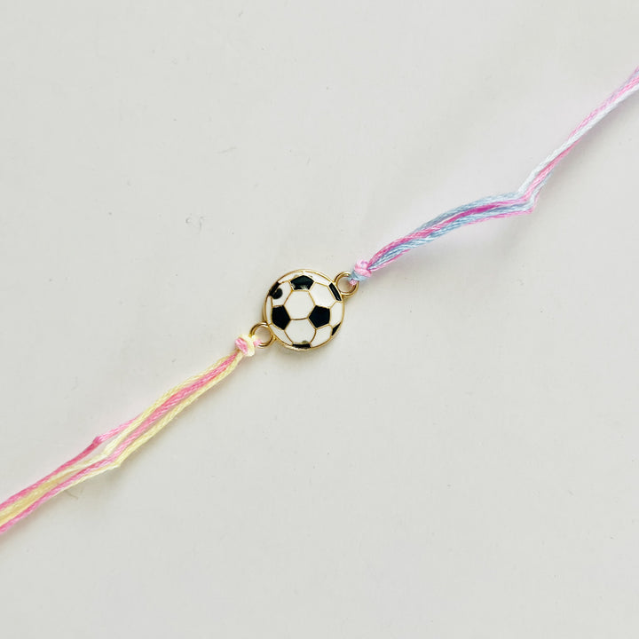 Engraved Little Football Champ Enamel Metal Charm Rakhi With Roli Chawal for Brother