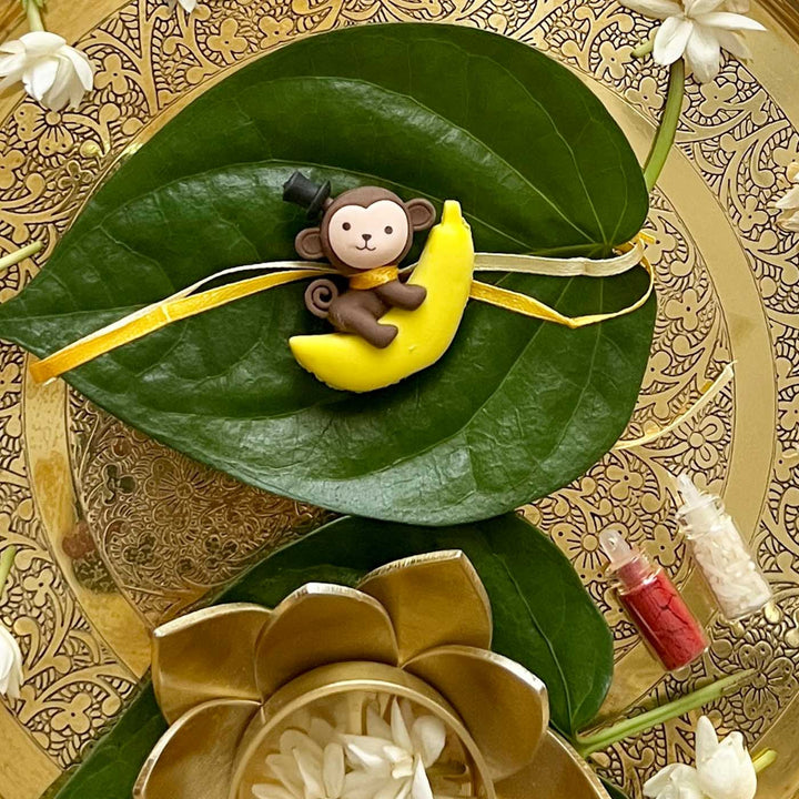 Engraved Little Monkey Rubber Charm Rakhi With Roli Chawal for Brother
