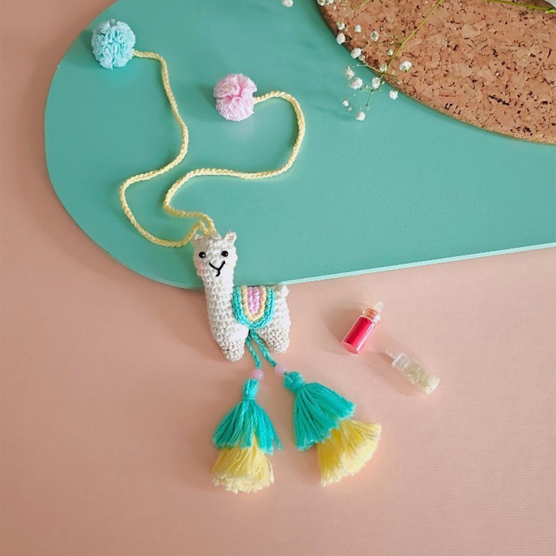 Handmade Crochet Llama Drama Rakhi For Girls With Roli Chawal