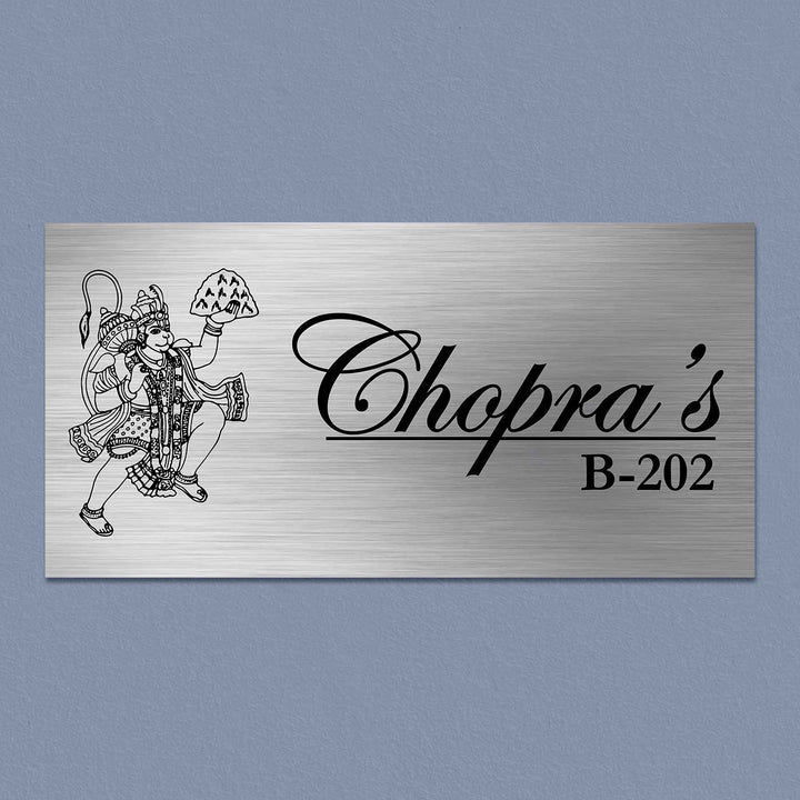Personalized Hanuman Theme Stainless Steel Name Plate