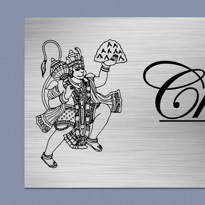 Personalized Hanuman Theme Stainless Steel Name Plate