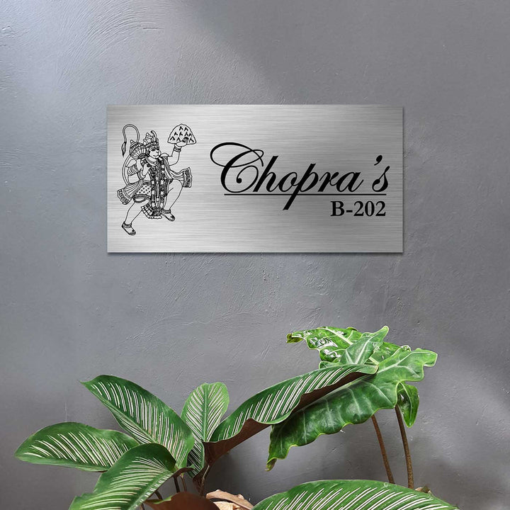 Personalized Hanuman Theme Stainless Steel Name Plate