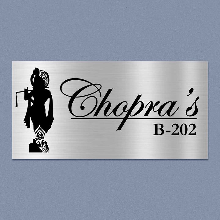 Personalized Lord Krishna Theme Stainless Steel Name Plate