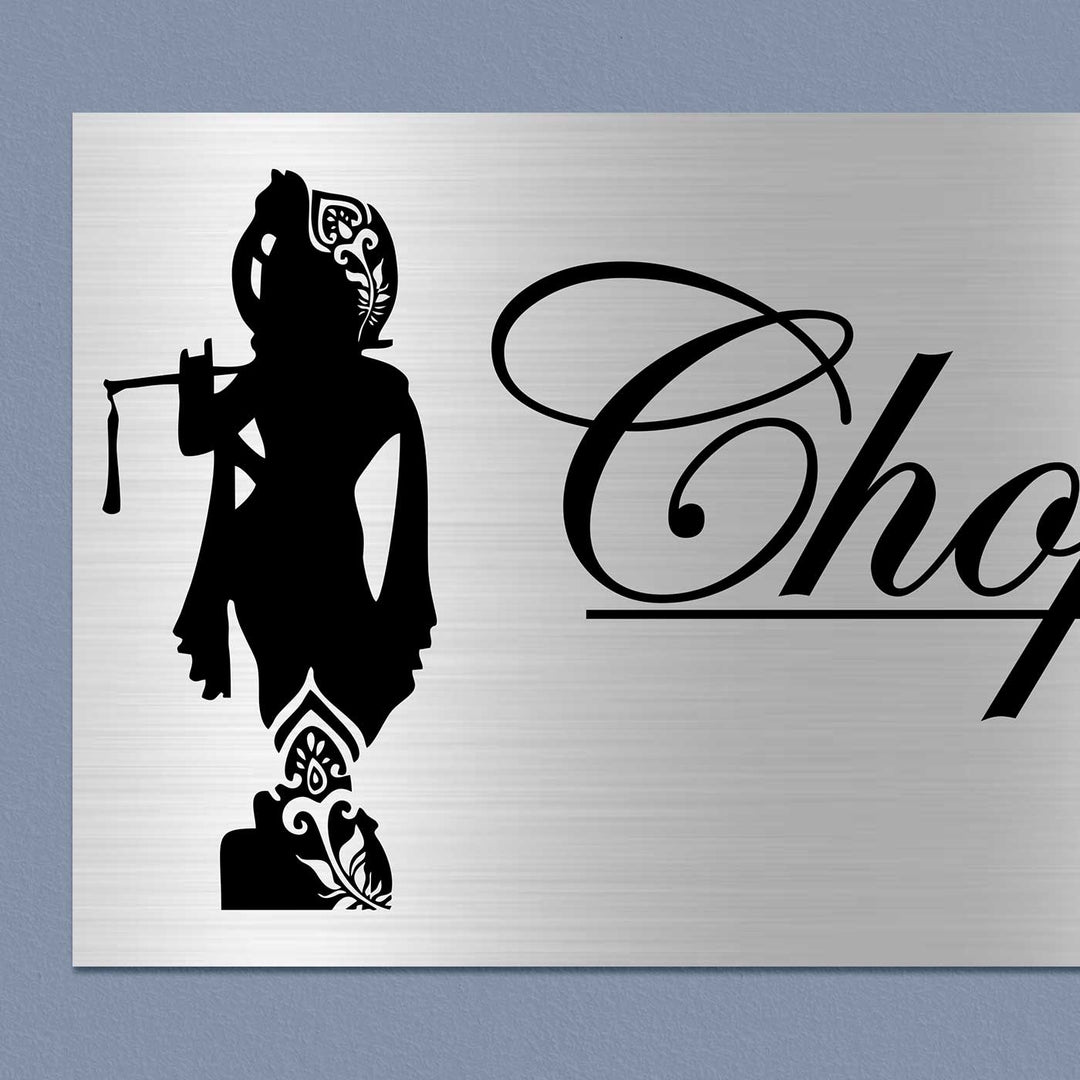 Personalized Lord Krishna Theme Stainless Steel Name Plate