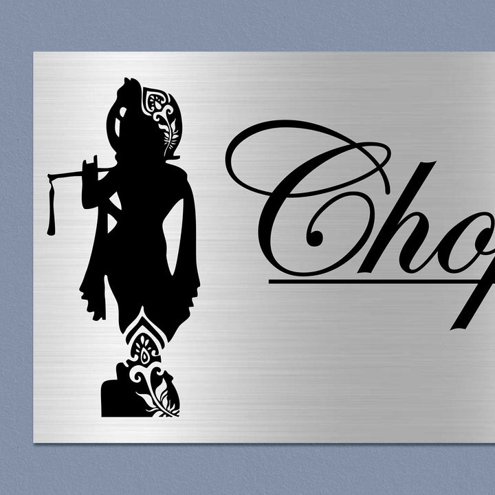 Personalized Lord Krishna Theme Stainless Steel Name Plate