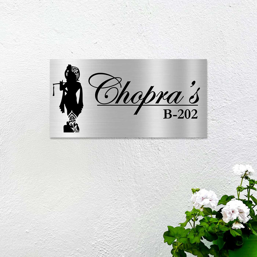 Personalized Lord Krishna Theme Stainless Steel Name Plate