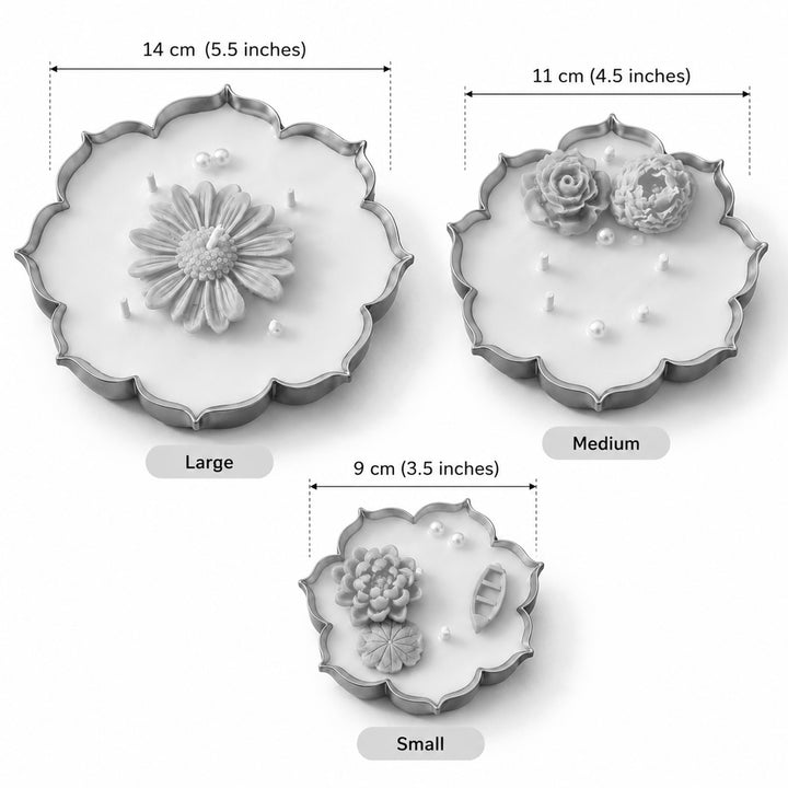 3 pc | Handmade Kamal Marigold Design Metal Urli Soy Wax Scented Candle For Festive Decor