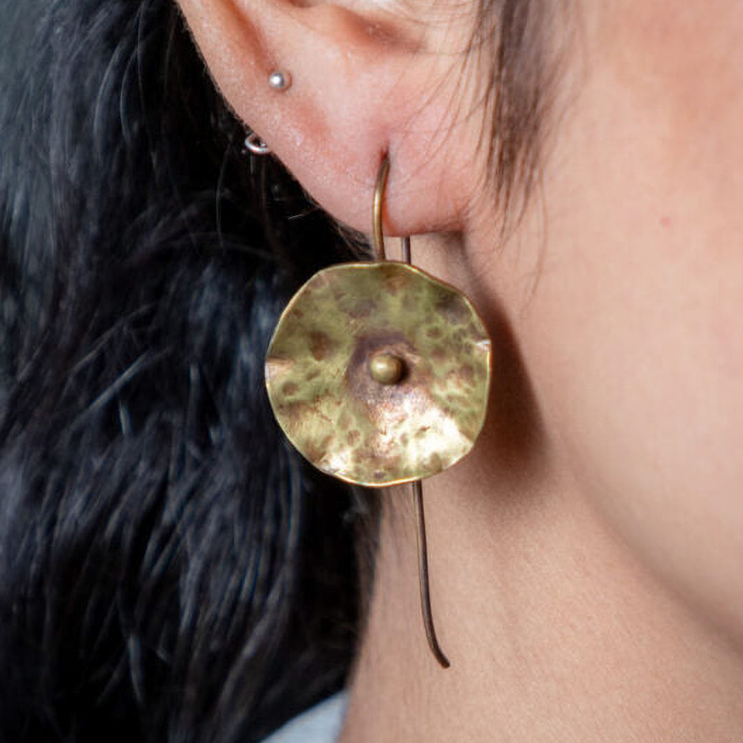 Handmade Lotus Leaf Hooks Brass Earrings