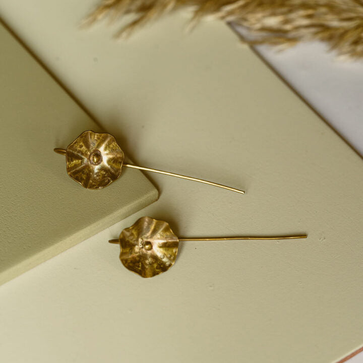 Handmade Lotus Leaf Hooks Brass Earrings