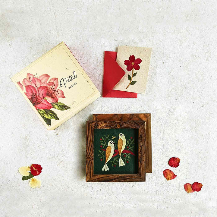 Lovebirds Gift Hamper with Delicate Dried Flower Art