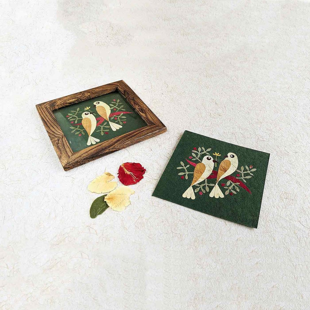 Lovebirds Miniature Paintings Hamper with Delicate Dried Flower Art