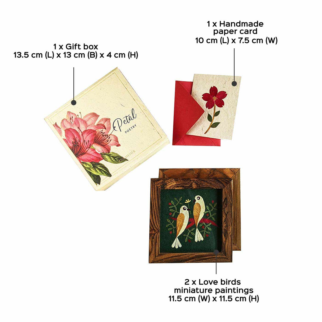 Lovebirds Miniature Paintings Hamper with Delicate Dried Flower Art