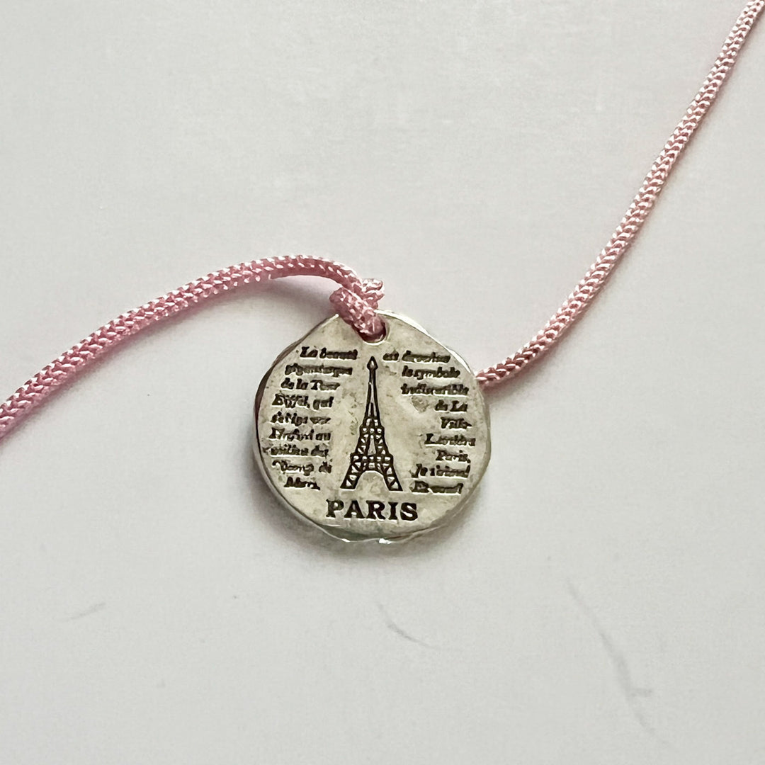 Engraved "Love Paris" Quote Metal Charm Rakhi With Roli Chawal for Brother