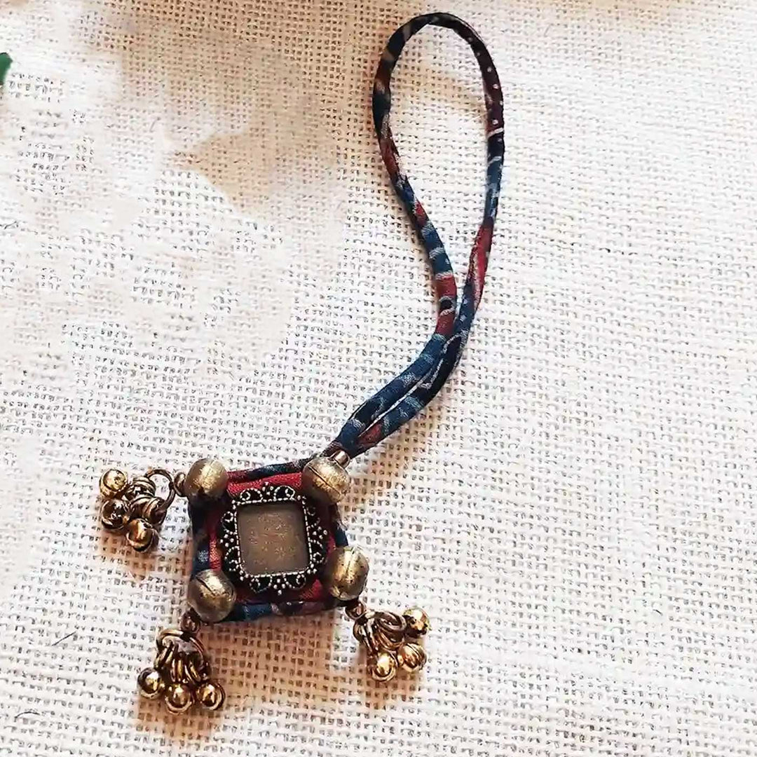 Handmade Dori Work Antique Ajrakh Cotton Lumba Rakhi for Bhabhi With Roli Chawal