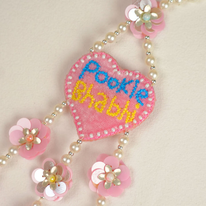 Handmade Beaded Pookie Bhabhi Theme Lumba Rakhi With Roli Chawal For Bhabhi