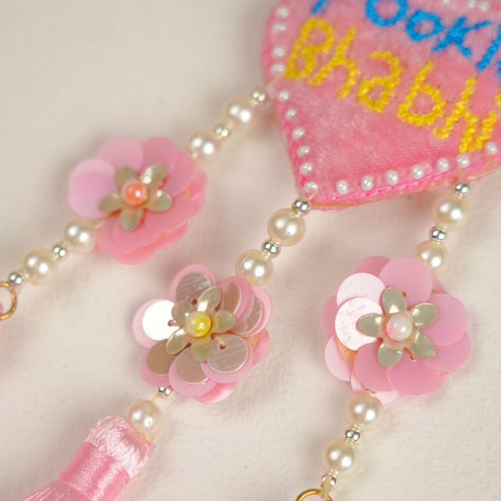 Handmade Beaded Pookie Bhabhi Theme Lumba Rakhi With Roli Chawal For Bhabhi