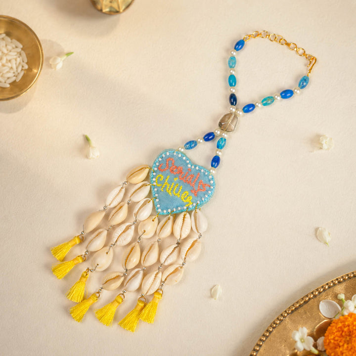 Handmade Beaded Serial Chiller Theme Lumba Rakhi With Roli Chawal For Bhabhi