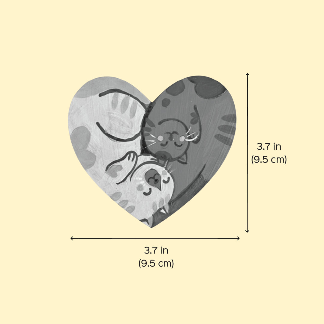 Hand-Painted Purrfect Love Heart Shaped MDF Wood Fridge Magnet