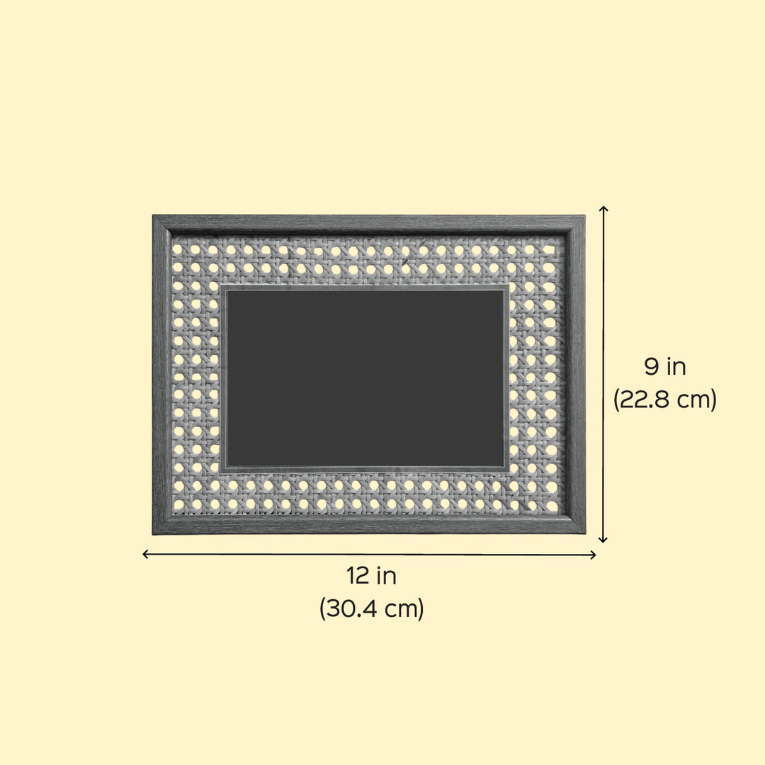 Handmade Lotus Creeper Motif Rattan Name Plate With Wooden Frame