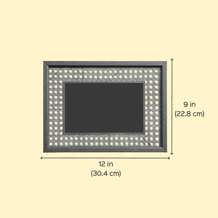 Handmade Vakratunda Ganesha Motif Rattan Name Plate With Wooden Frame