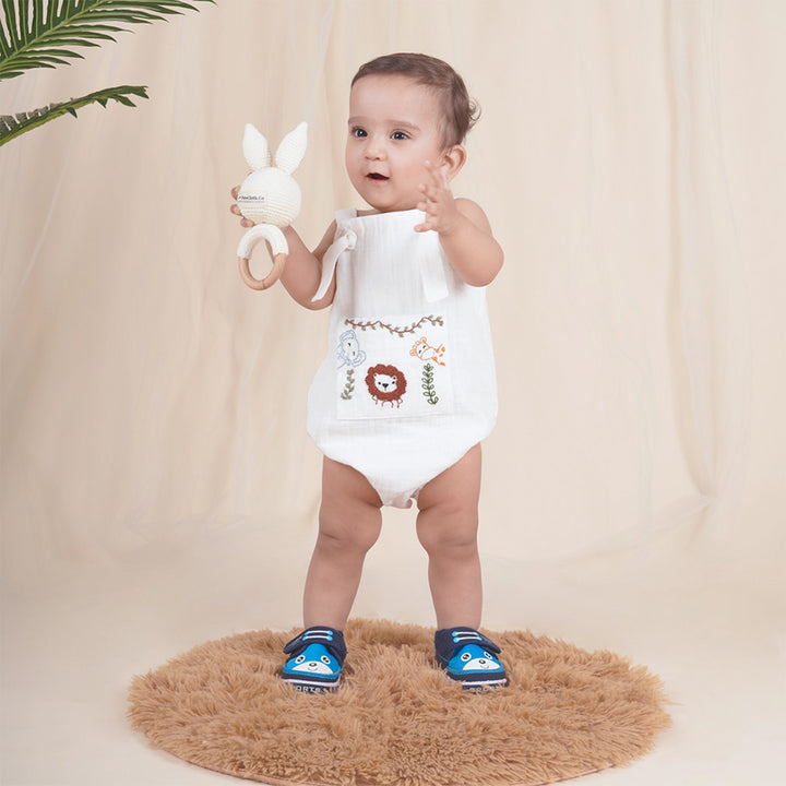 Little Meadows Baby Boy Gift Hamper | Romper, Swaddle & Bunny Rattle