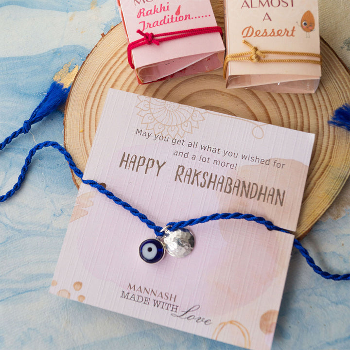 Evil Eye Multi-Wearable Sterling Silver Charm Rakhi With Roli Chawal For Brother