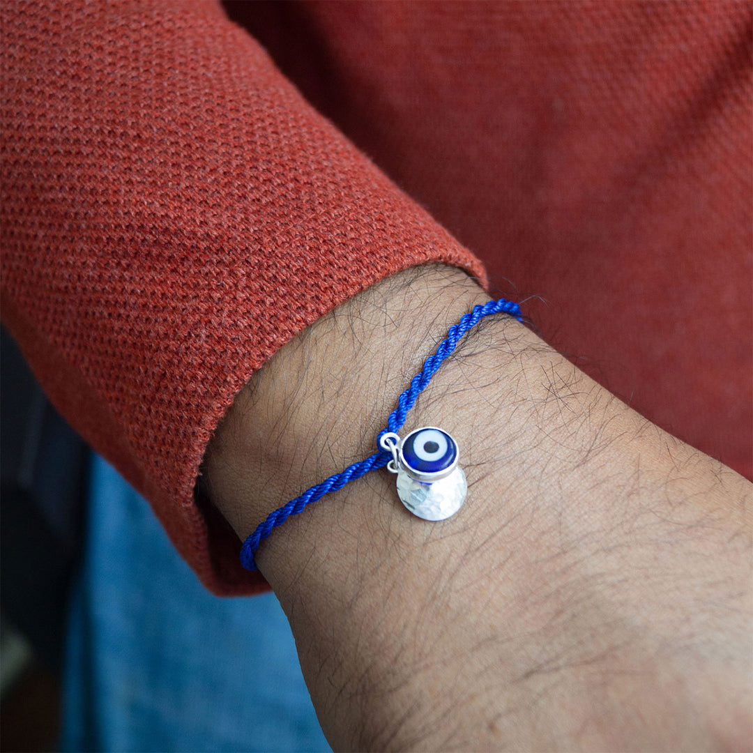 Evil Eye Multi-Wearable Sterling Silver Charm Rakhi With Roli Chawal For Brother