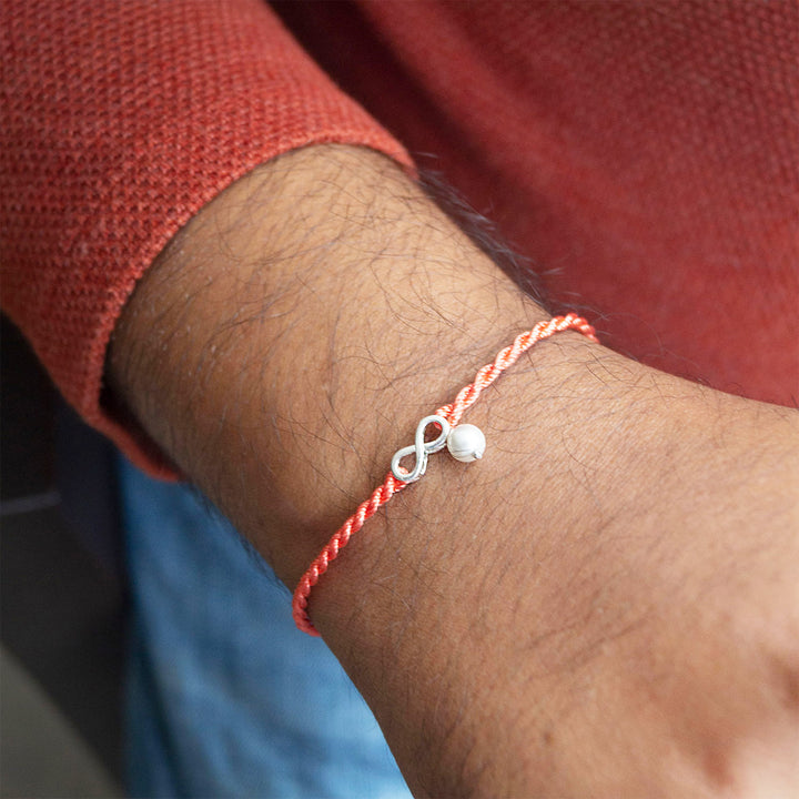 Infinity Love With Pearl Sterling Silver Charm Rakhi With Roli Chawal For Brother