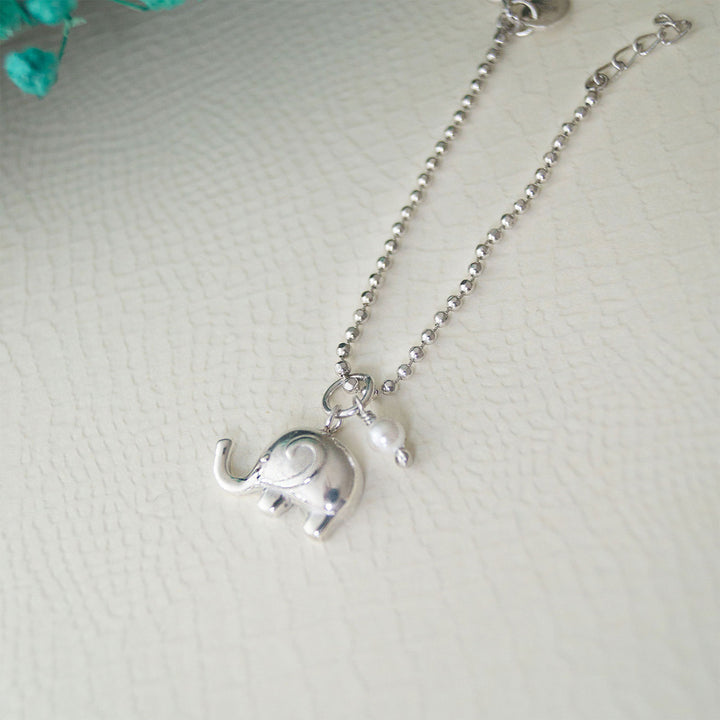 Cute Elephant With Pearl Sterling Silver Rakhi & Lumba Set With Roli Chawal For Bhaiya Bhabhi | Set of 2