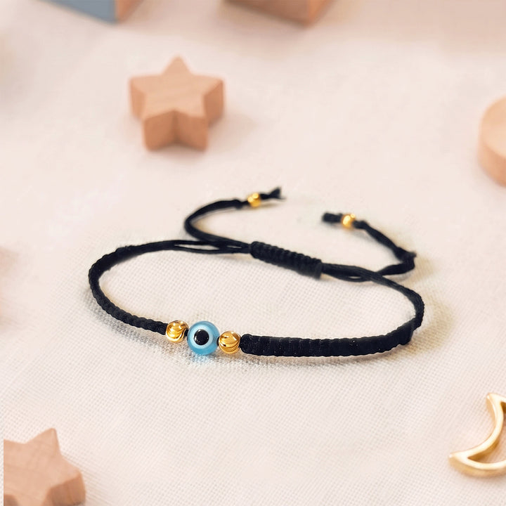 Evil Eye Gold Plated Sterling Silver Kids Nazariya Adjustable Thread Rakhi With Roli Chawal For Baby Brother