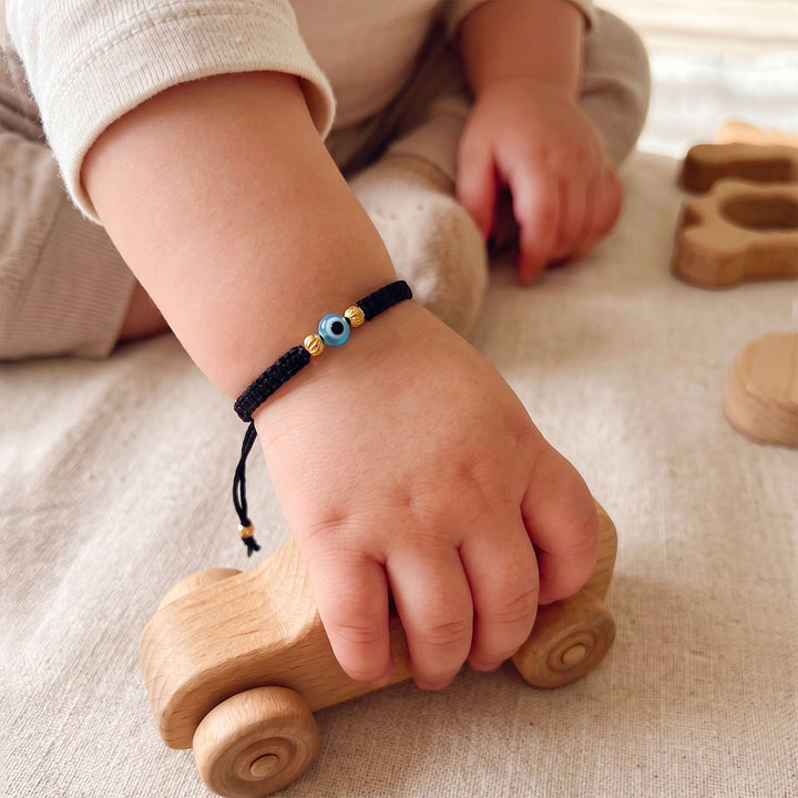 Evil Eye Gold Plated Sterling Silver Kids Nazariya Adjustable Thread Rakhi With Roli Chawal For Baby Brother
