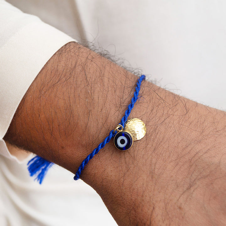 Evil Eye Multi-Wearable Gold Plated Sterling Silver Charm Rakhi With Roli Chawal For Brother